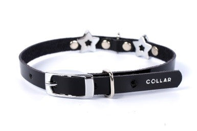 Zgarda neagra din piele Collar cu ornamente 22-30 cm